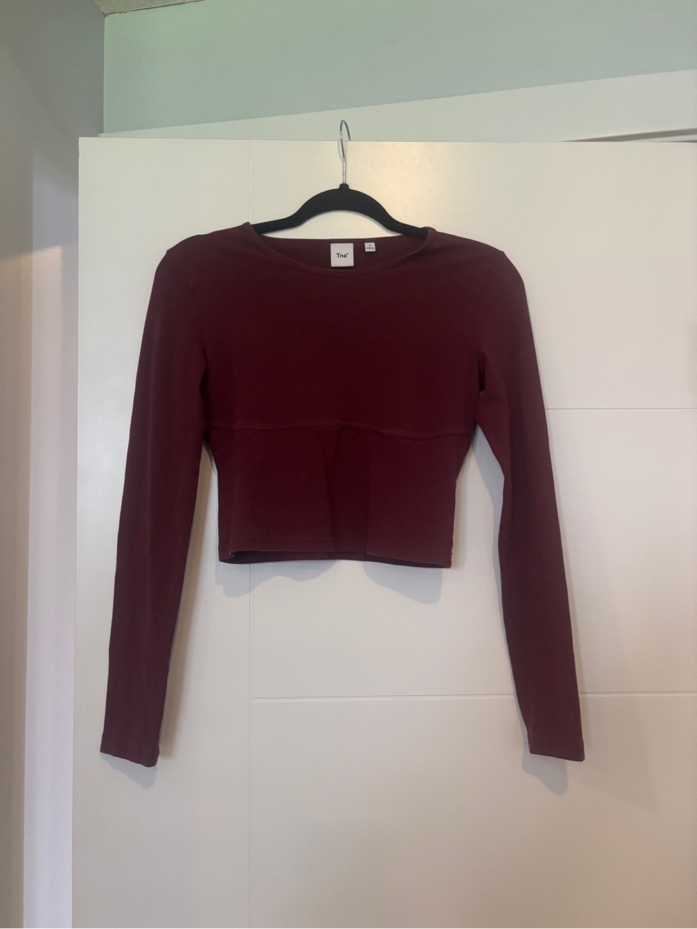 Aritzia TNA Long-Sleeve Cropped Tee in Deep Burgundy